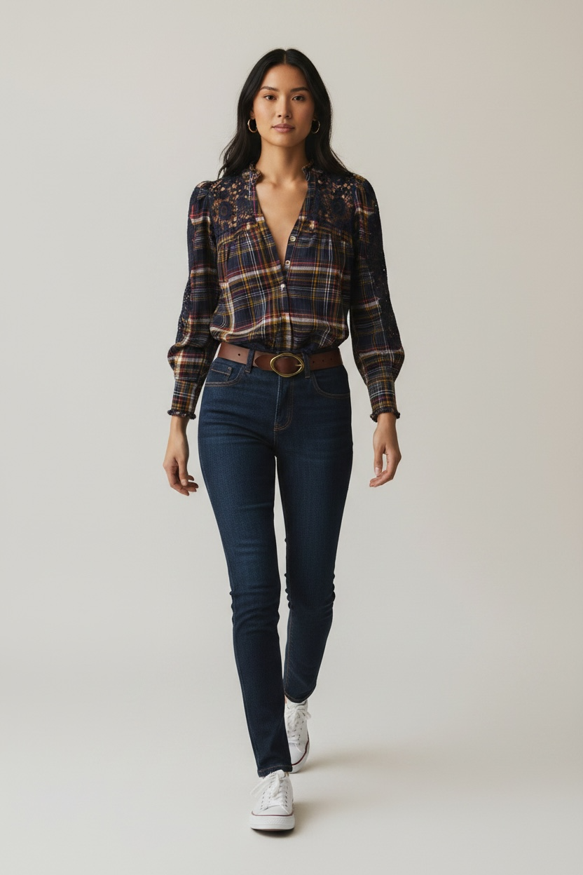 Pilcro Lace-Trimmed Blouse