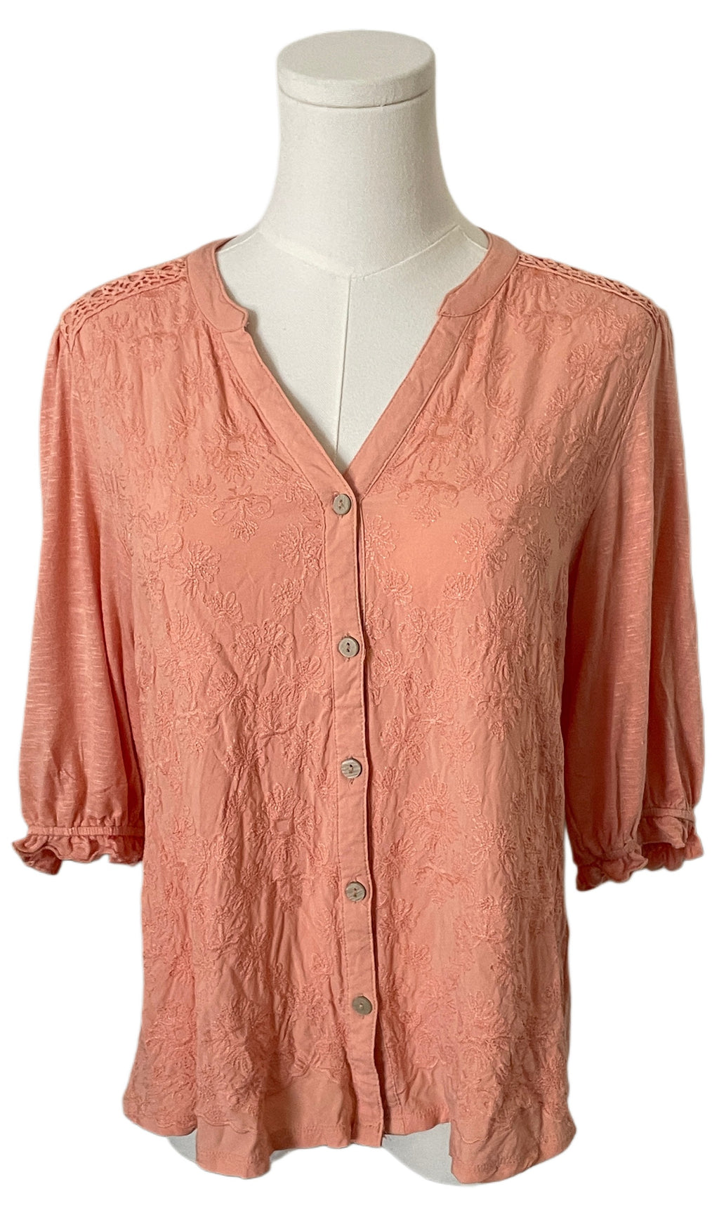 Democracy button down embroidered top 