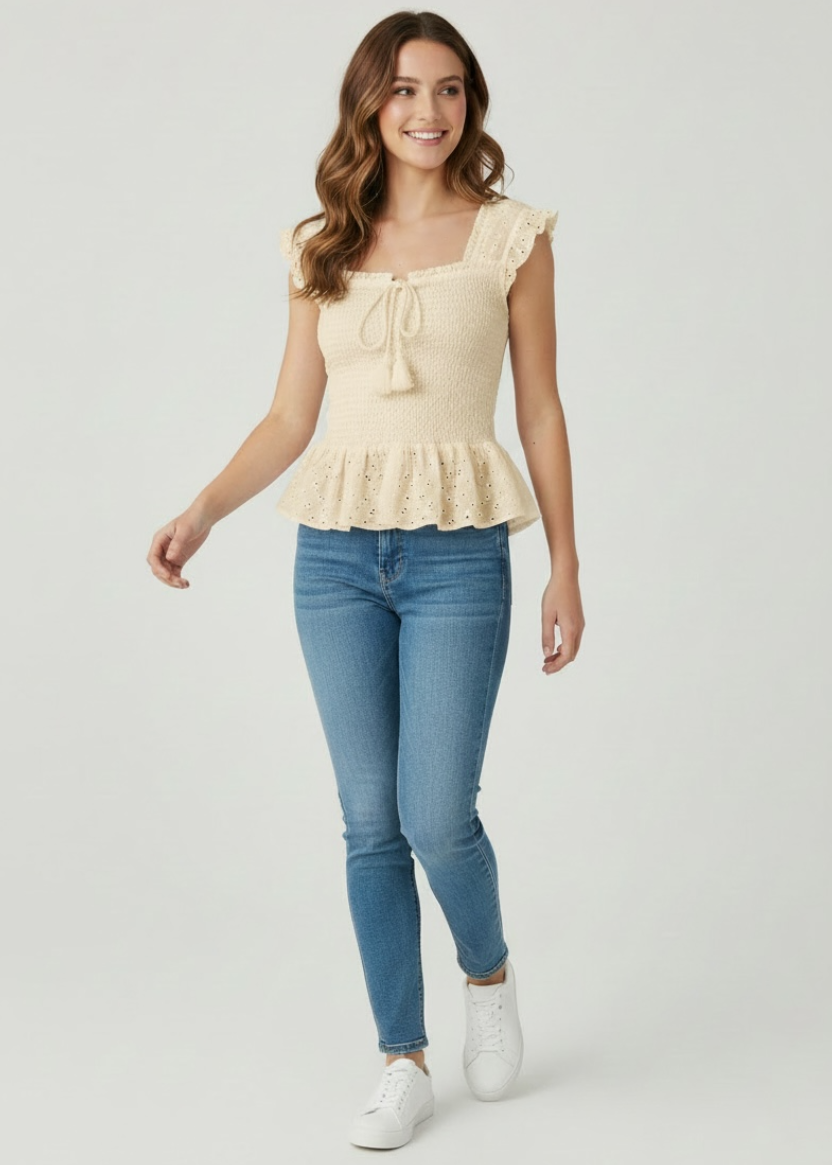 Shyanna Eyelet Smocked Corset Tank Top