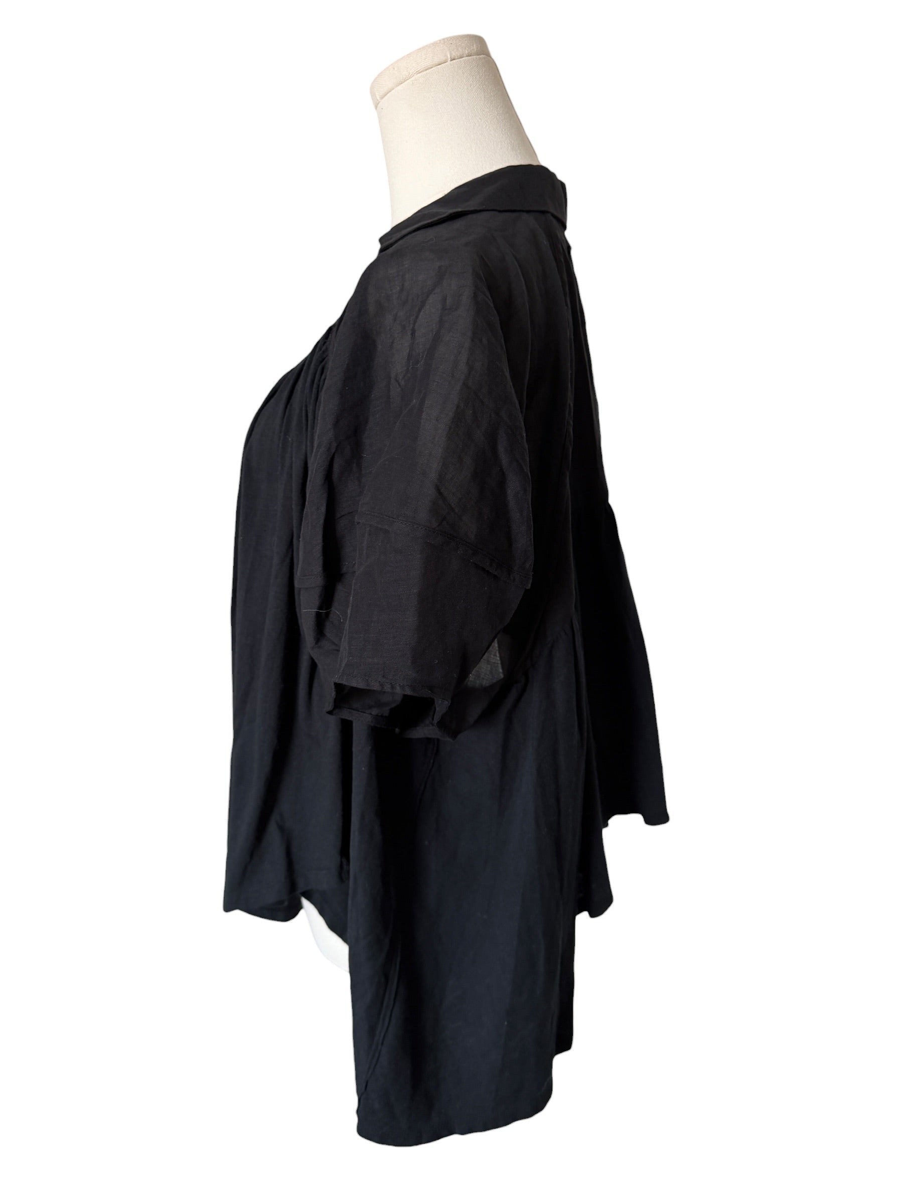 Black shirt on a mannequin against a white background