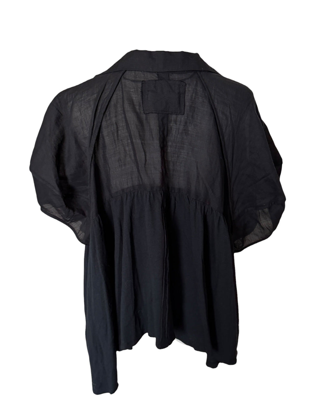 Black shirt with sheer sleeves on a white background