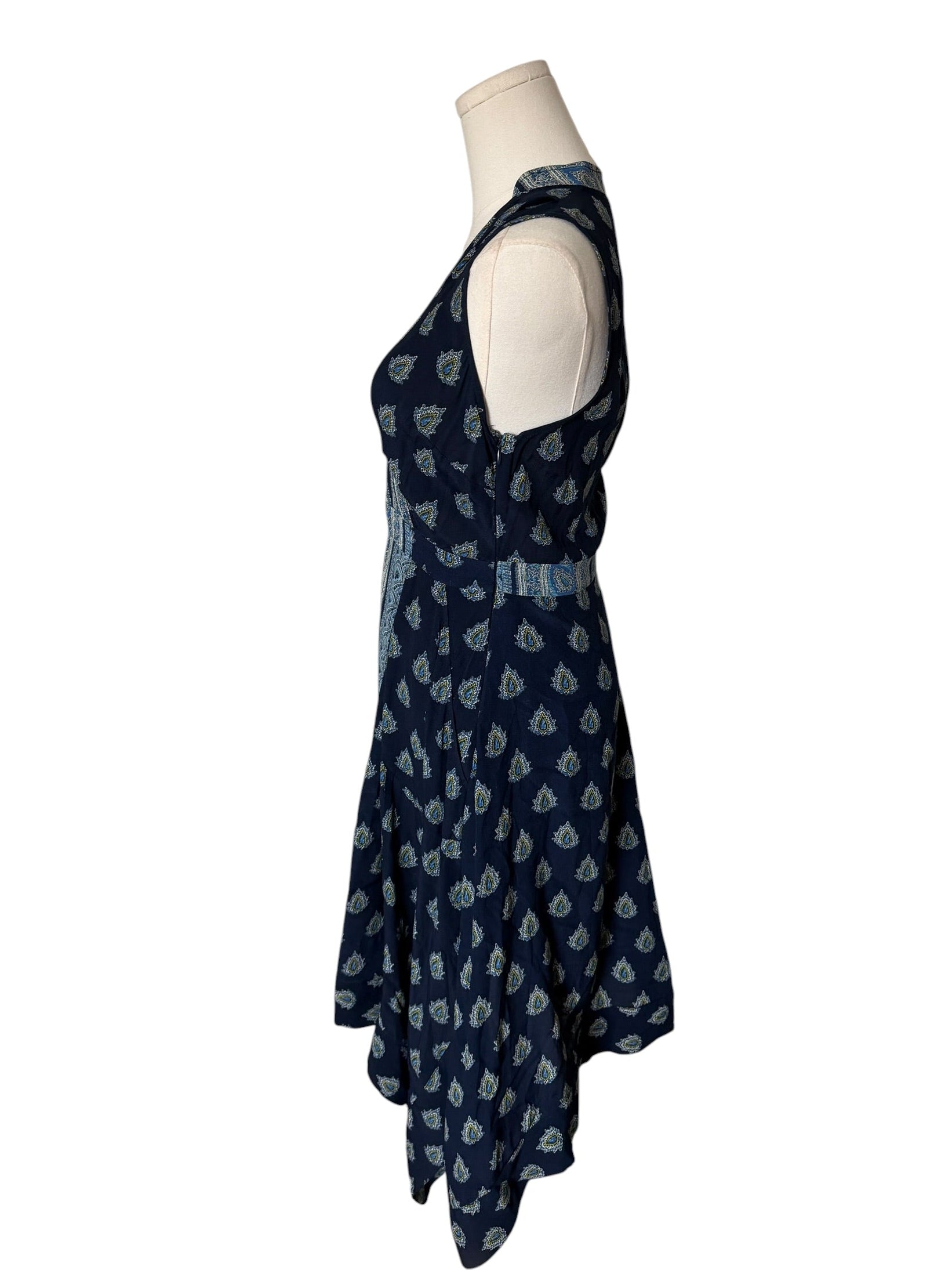 Anthropologie Maeve Ecipsed Faux Wrap Dress Blue Paisley Print Midi Dress