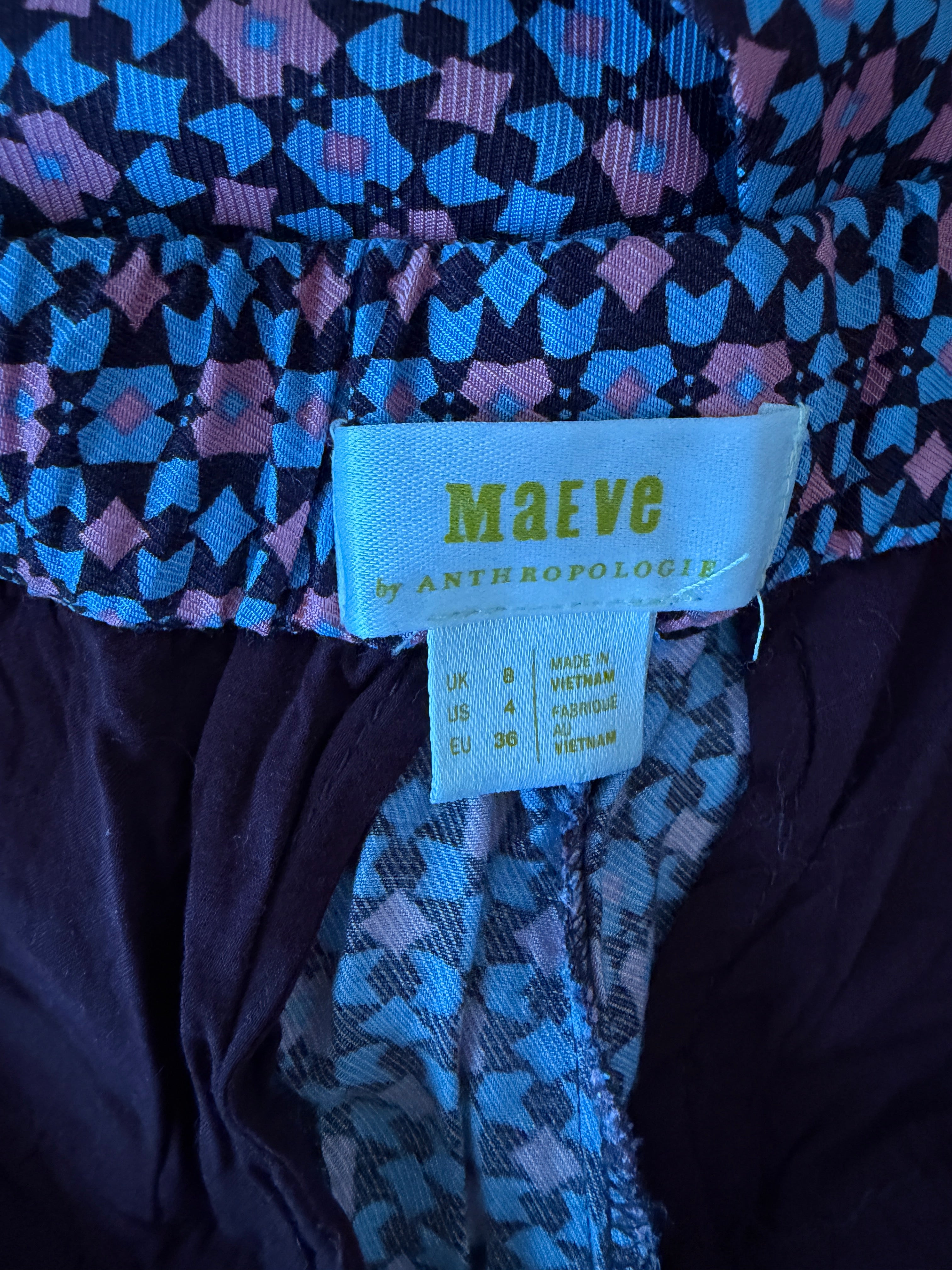 Patterned fabric with a visible Maeve label