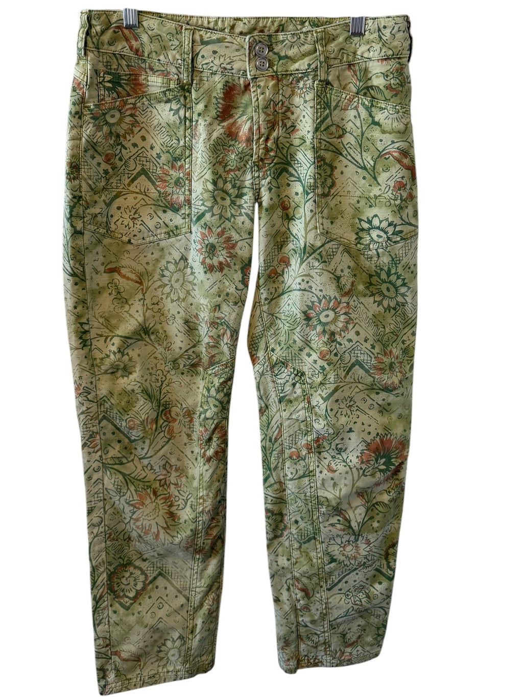 Green camouflage pants on a white background