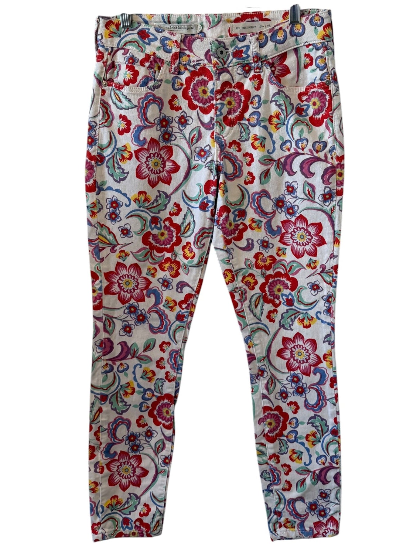 Floral patterned pants on a white background