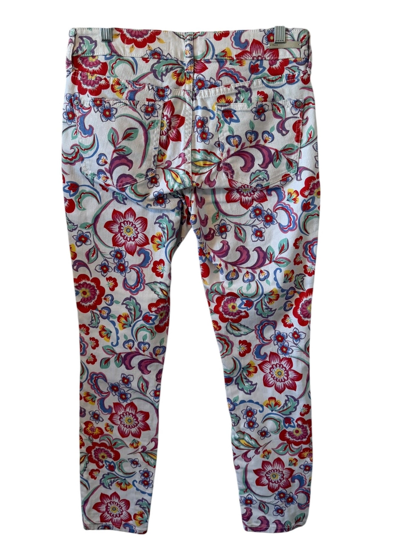 Colorful floral-patterned pants on a white background