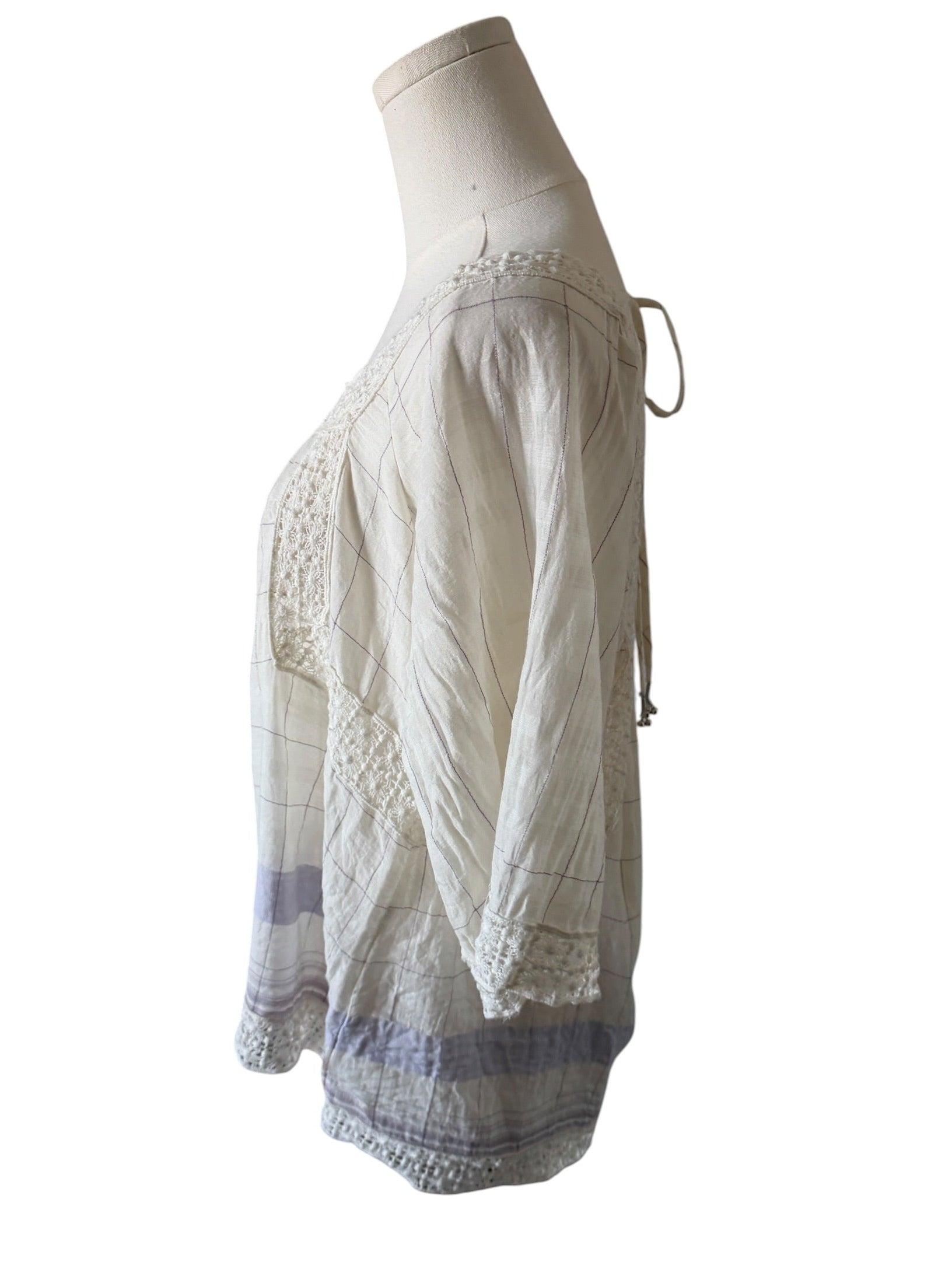 White lace dress on a mannequin against a white background