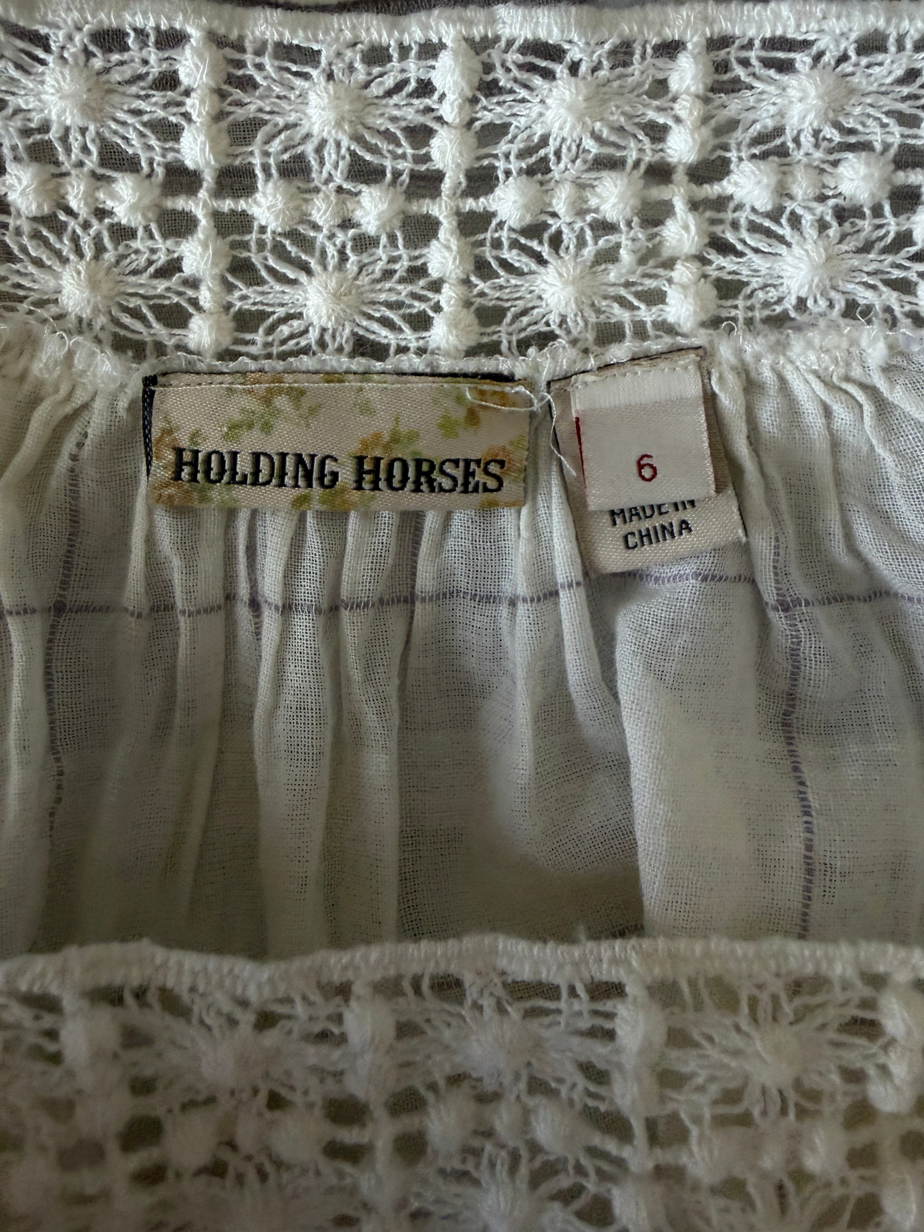 Anthropologie Holding Horses plaid peasant blouse featuring lace