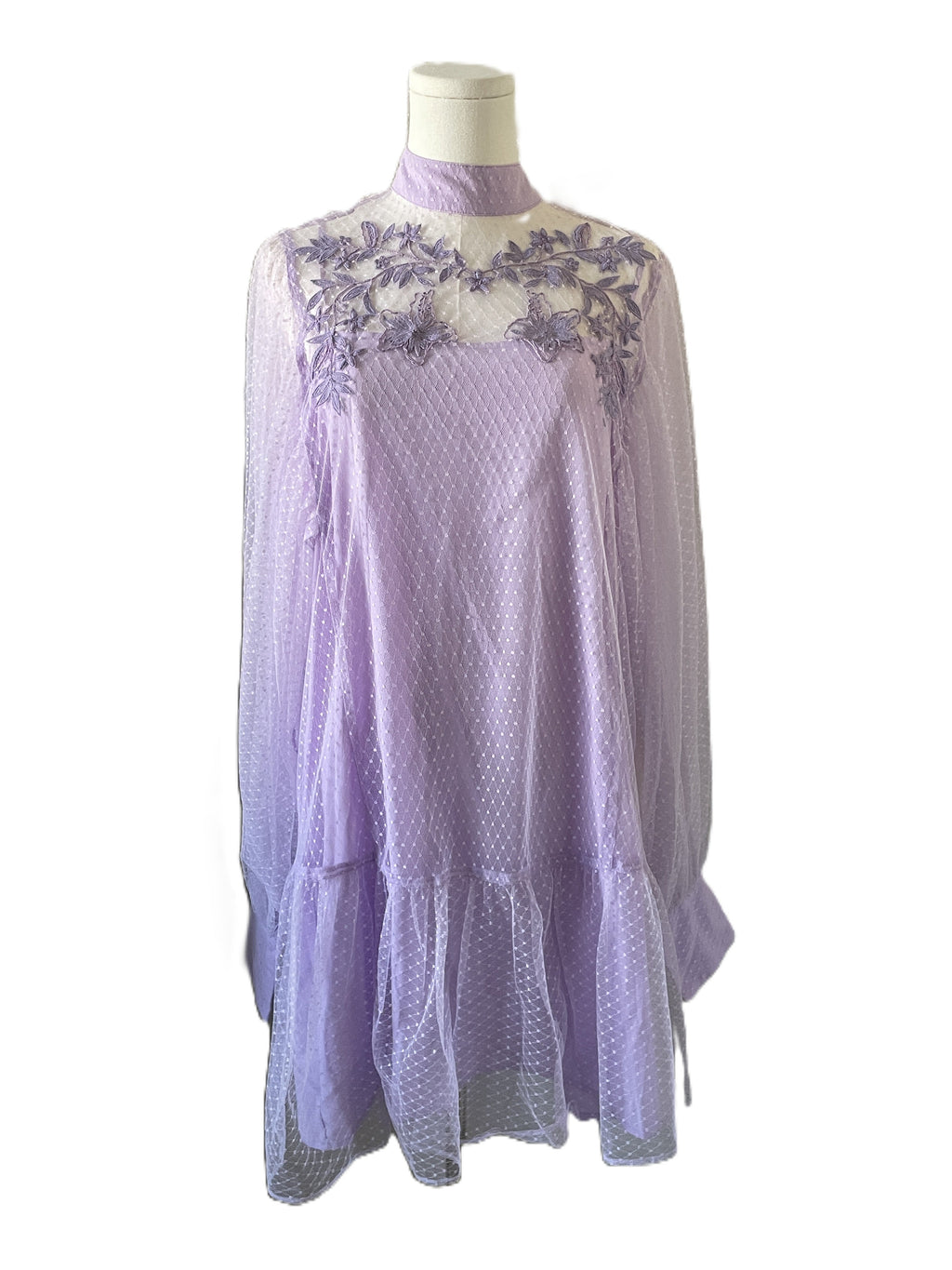Mini dress with mesh overlay long sleeve 