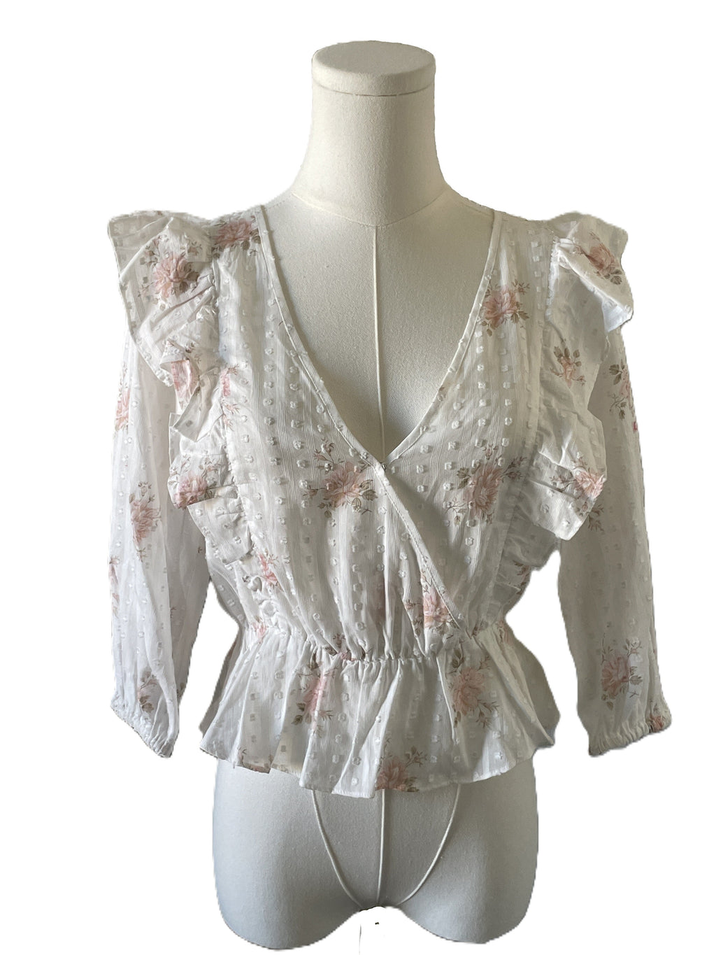 Floral print border sleeve blouse 