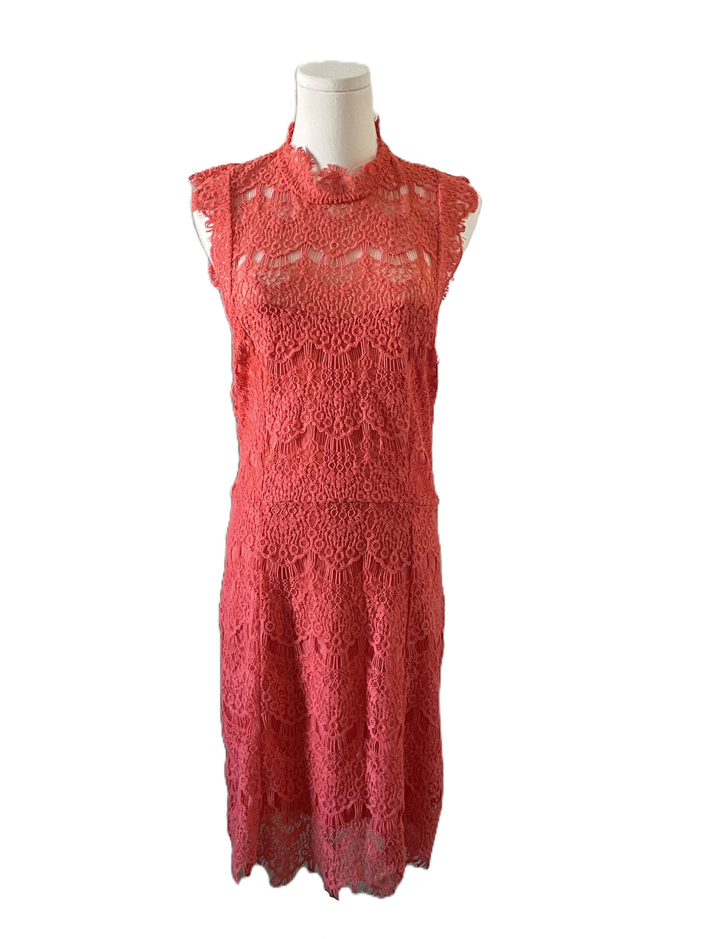 Coral lace mini dress with open back 
