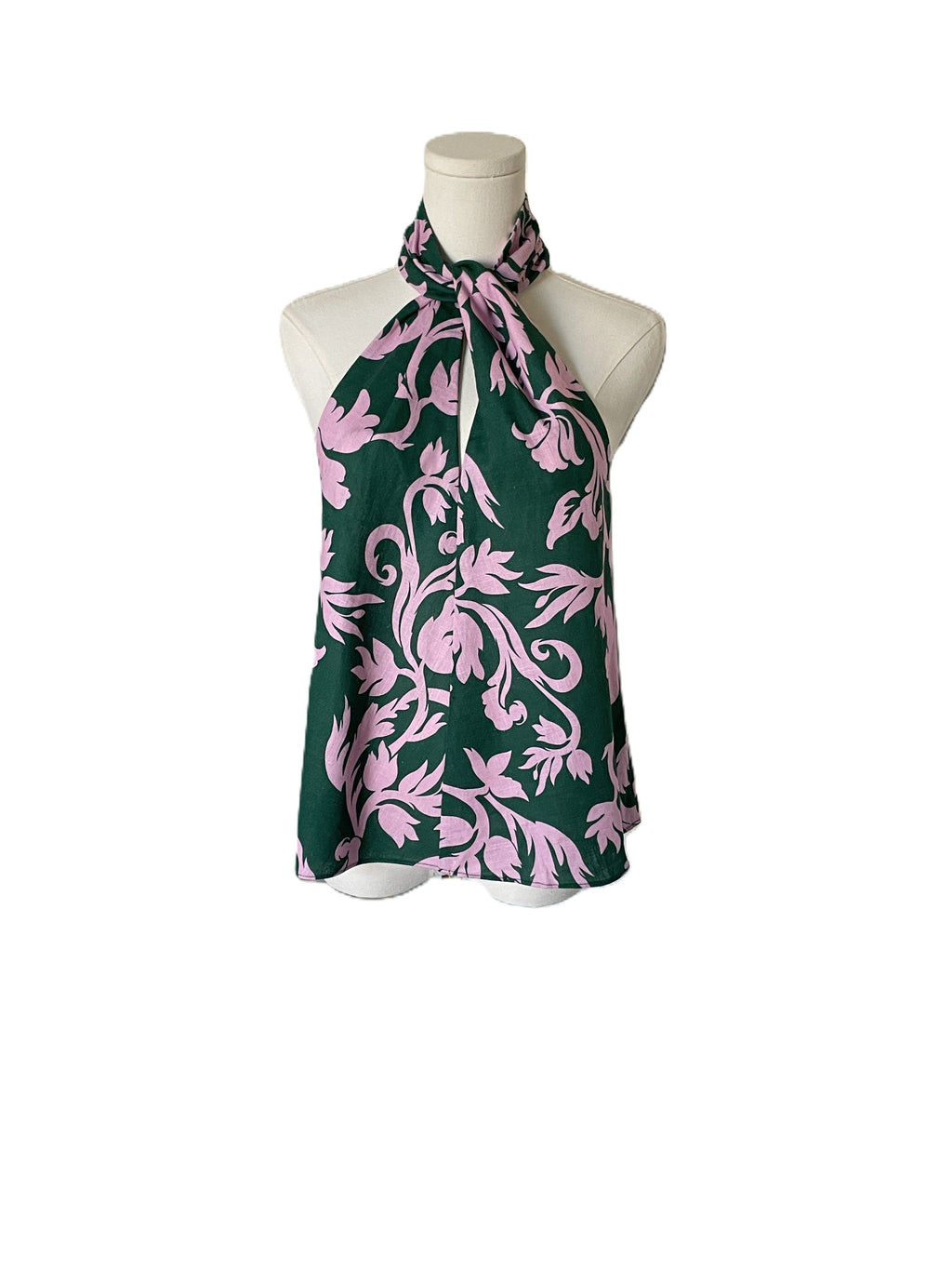 High Neck floral blouse with gold buttons