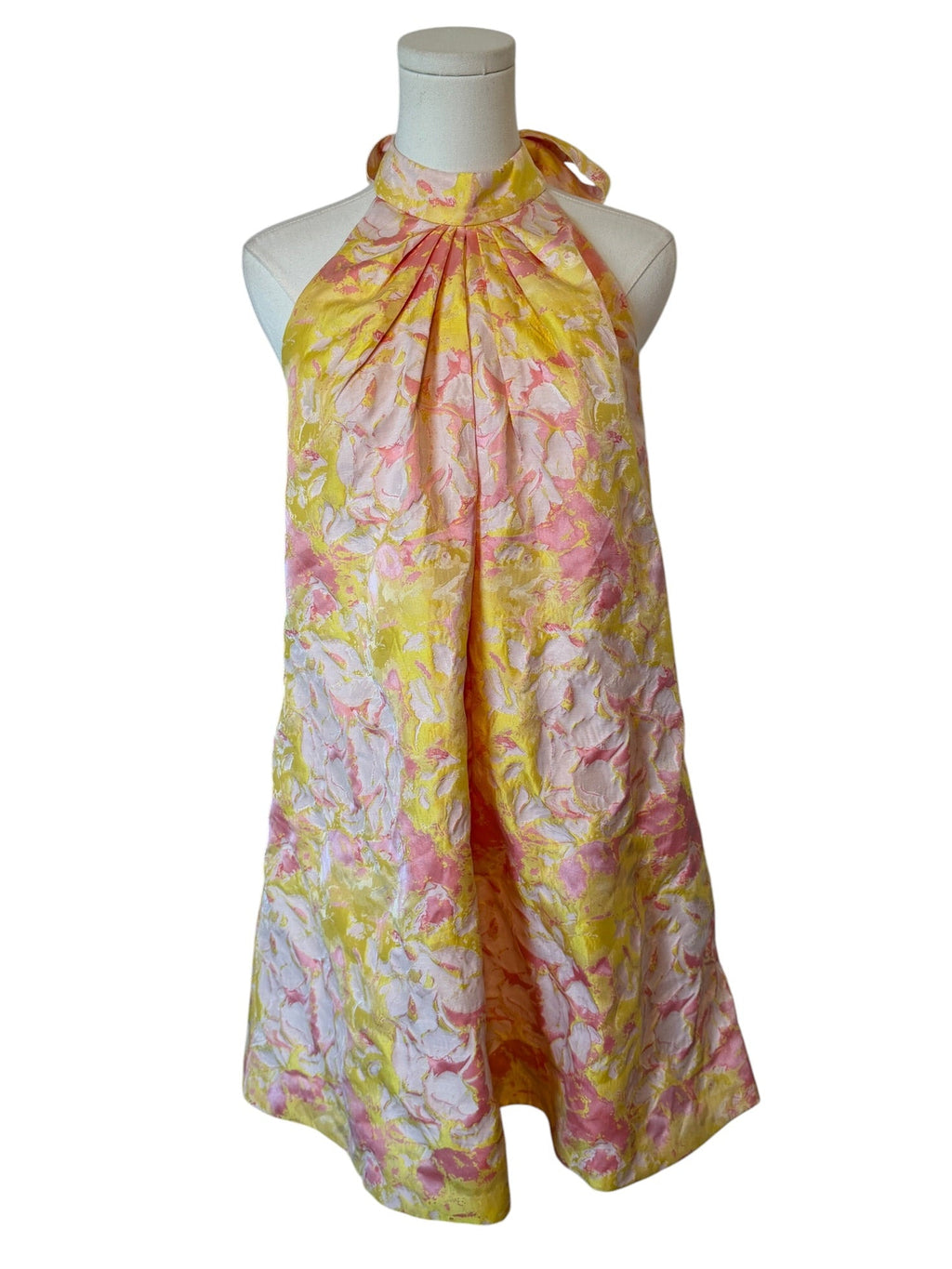 Belle Badgley Mischka Pastel Floral Jacquard Halter Mini Dress