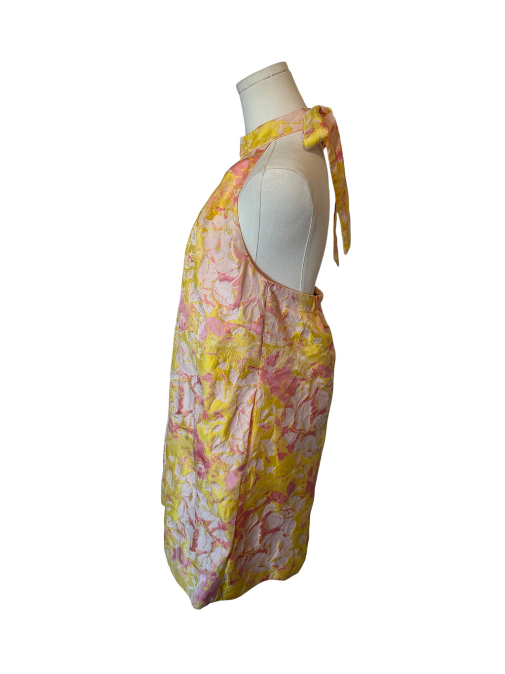Belle Badgley Mischka Pastel Floral Jacquard Halter Mini Dress