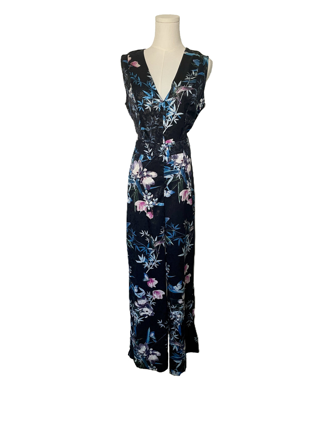 Velvet like fabric tie waist jumpsuit 