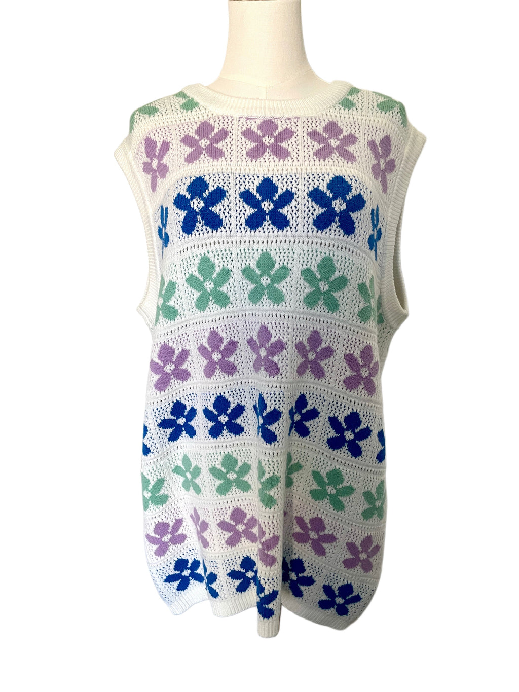 Knit sweater vest floral rows