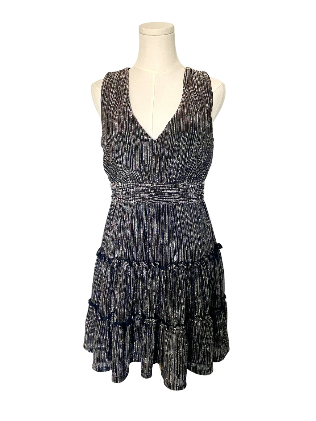Mini sleeveless dress with tie in back and ruffles 