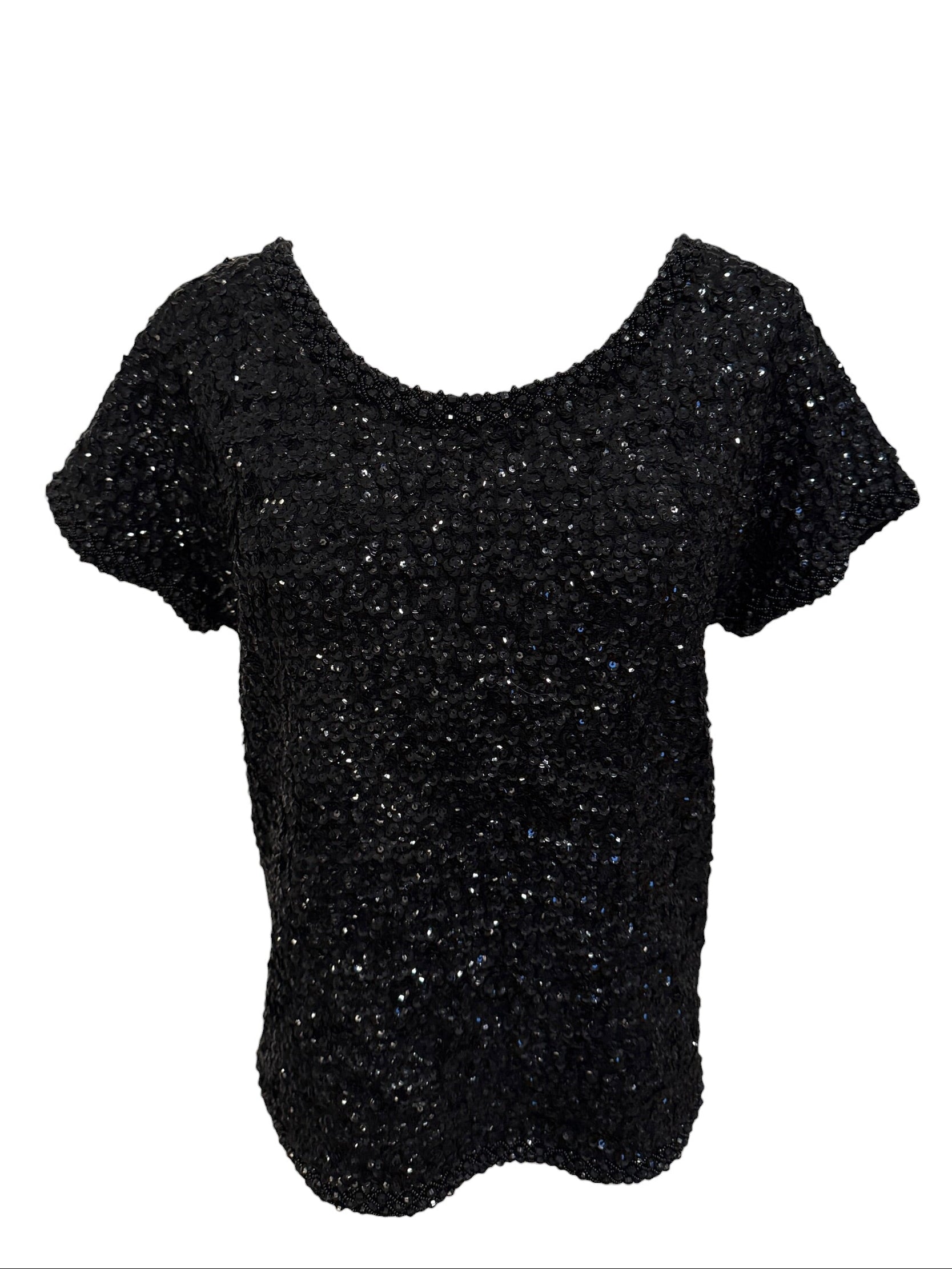 Black glittery t-shirt on a white background